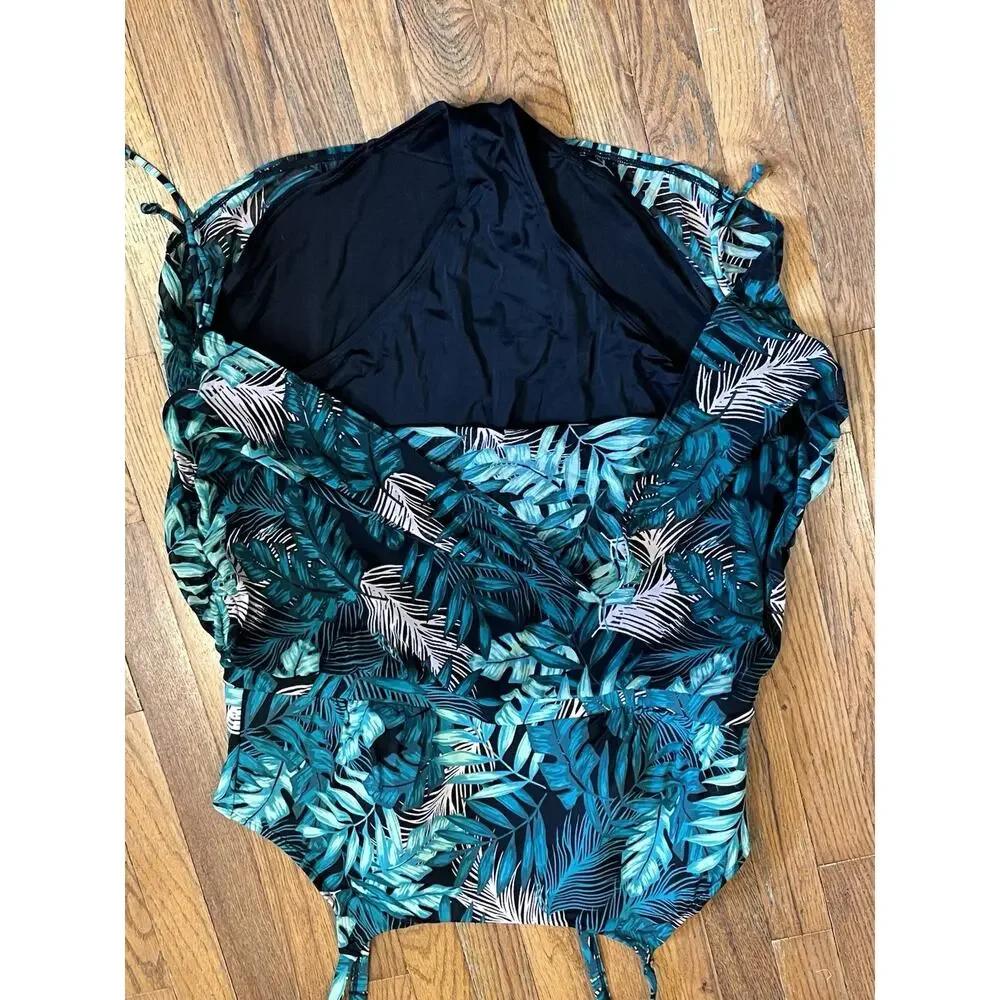 Cacique Blue Leaf Print One Piece Swimsuit - Picture 3 of 14